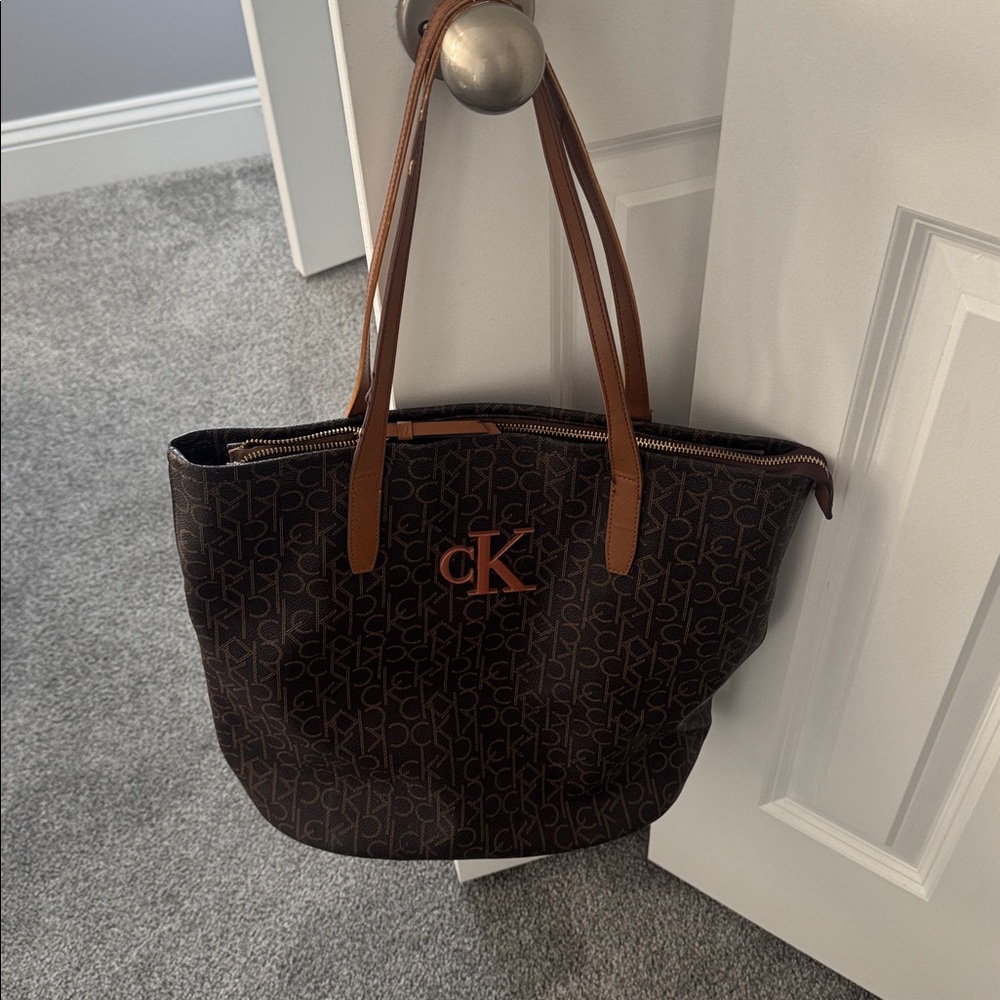 Calvin Klein Dark Brown Monogram Tote